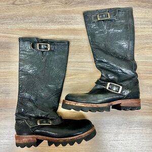Jim Barnier Tall Black Soft Leather Buckle Boots Women’s 6 Lug Sole